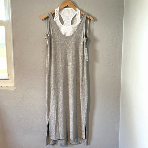 Athleta Midi Tank Casual Athleisure Dress with MESH BRA GRAY/ WHITE MESH - Picture 1 of 6